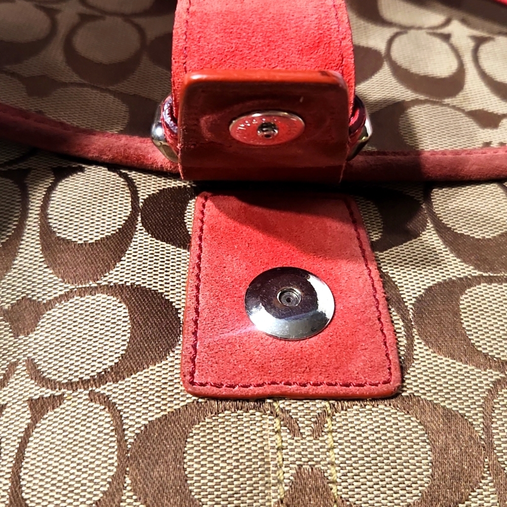 Coach Canvas Suede Signature C Red Crossbody Shoulder Bag - Picture 9 of 13